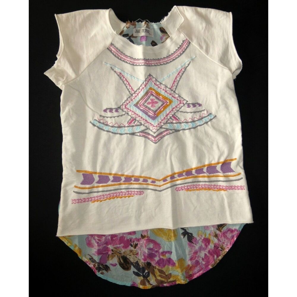 Jak & Peppar girls 16 14 short sleeve embroidered tank top shirt cream aqua pink